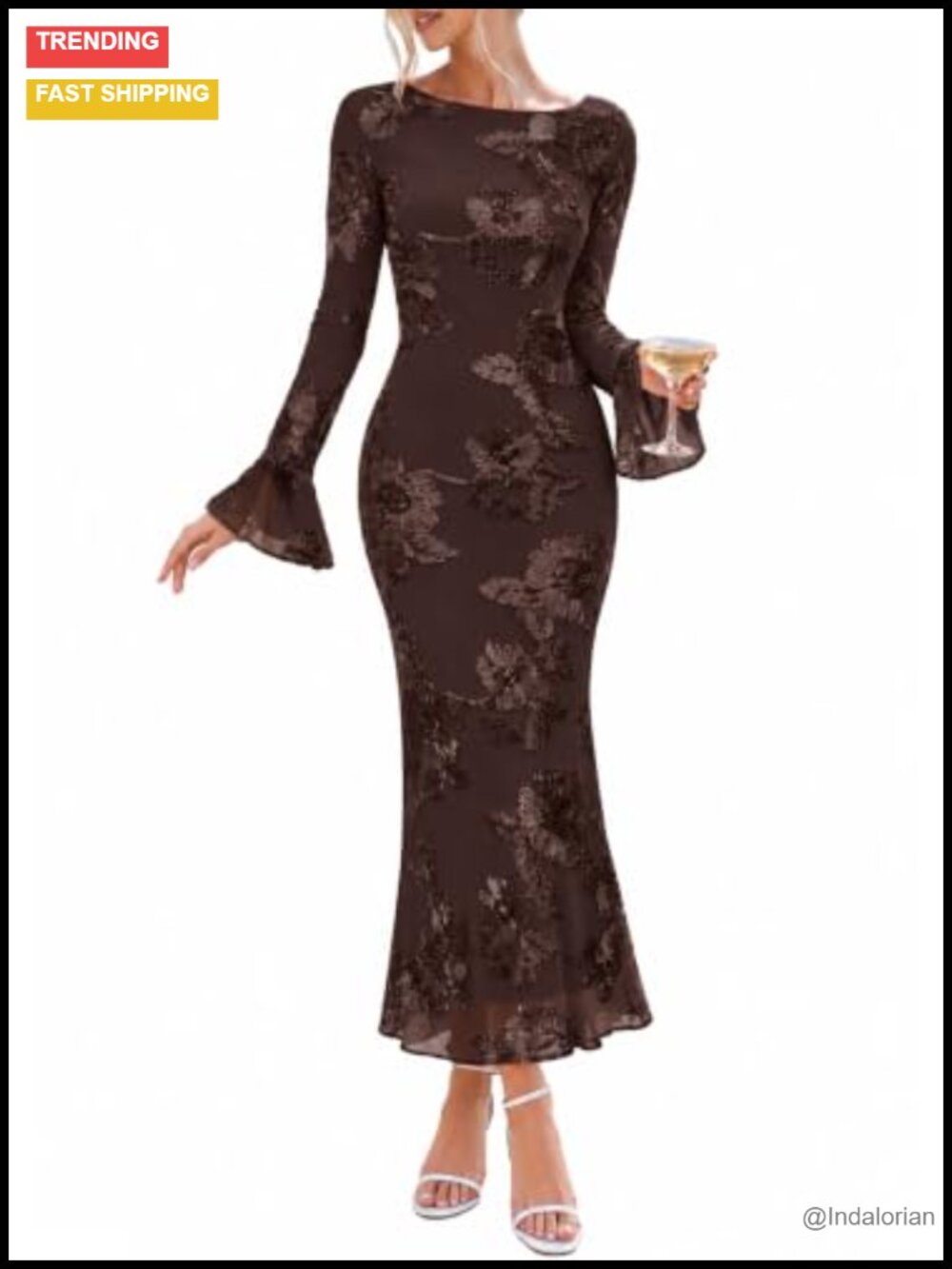 MEROKEETY Women's Floral Mesh Maxi Dress Bodycon Wedding Guest Cocktail